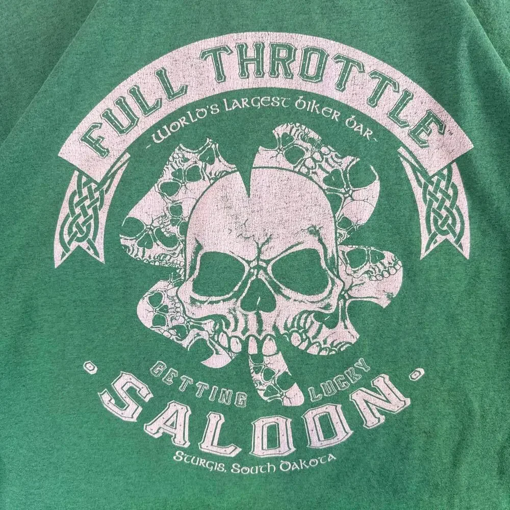 Y2K Full Throttle Saloon Sturgis SD Skull Graphic Tee Green XL Biker - Picture 8 of 8